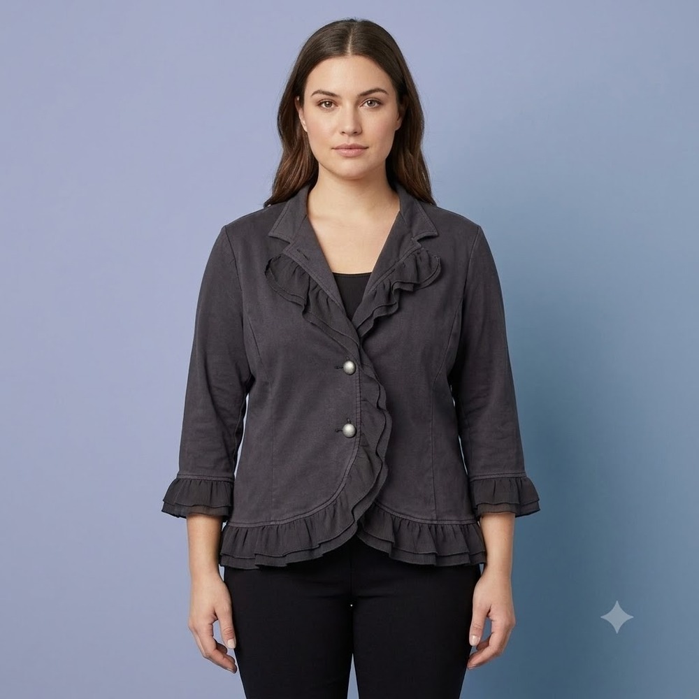 New York & Company Streetwear Ruffle‎ Jacket Womens Medium Charcoal Grey EUC
